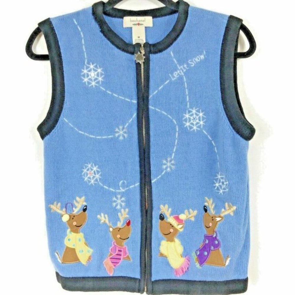 Bechamel Ugly Christmas Sweater Vest Graphics Zip